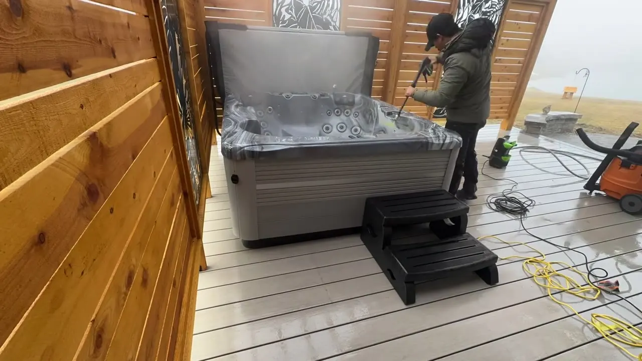 Swim spa shell during a deep clean